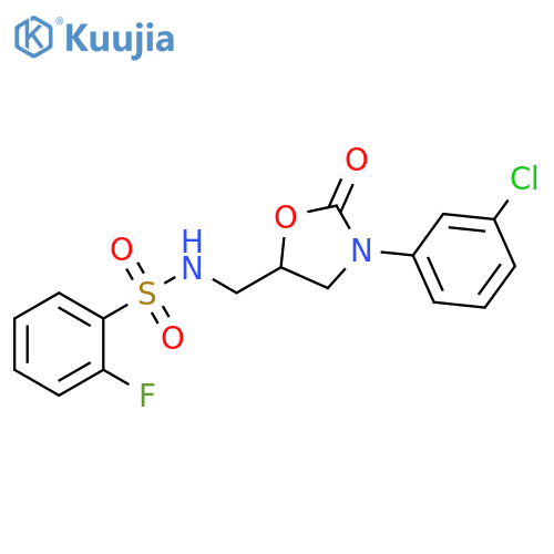 N-{3-(3-chlorophenyl)-2-oxo-1,3-oxazolidin-5-ylmethyl}-2-fluorobenzene-1-sulfonamide structure