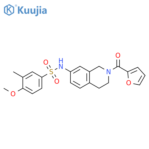 N-2-(furan-2-carbonyl)-1,2,3,4-tetrahydroisoquinolin-7-yl-4-methoxy-3-methylbenzene-1-sulfonamide structure