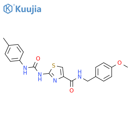 N-(4-methoxyphenyl)methyl-2-{(4-methylphenyl)carbamoylamino}-1,3-thiazole-4-carboxamide structure