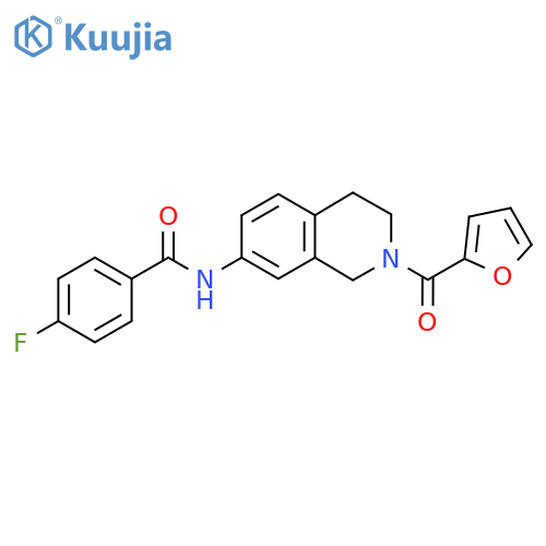 4-fluoro-N-2-(furan-2-carbonyl)-1,2,3,4-tetrahydroisoquinolin-7-ylbenzamide structure