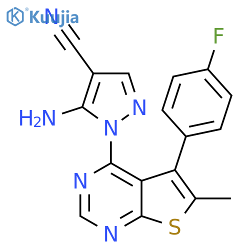 5-amino-1-5-(4-fluorophenyl)-6-methylthieno2,3-dpyrimidin-4-yl-1H-pyrazole-4-carbonitrile structure